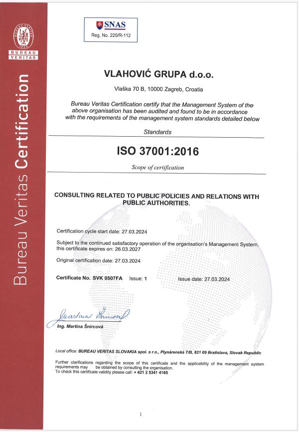 ISO 37001:2016 Anti-Bribery Certificate