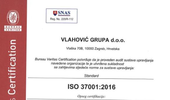 ISO 37001:2016 Anti-bribery certificate