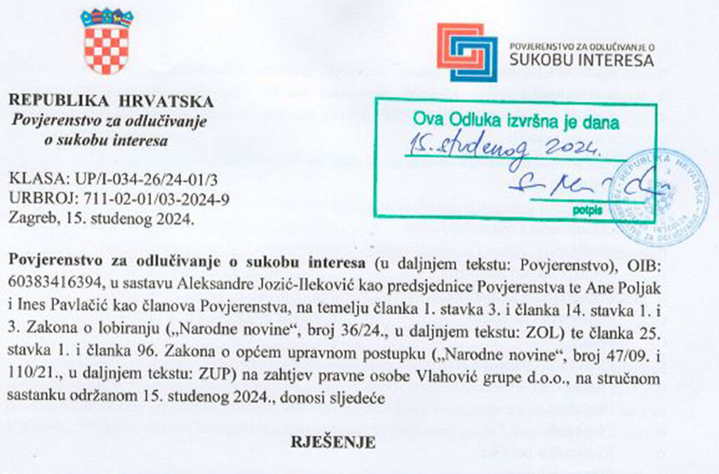 Vlahovic Group is the first entity registered in the Register of Lobbyists of the Republic of Croatia